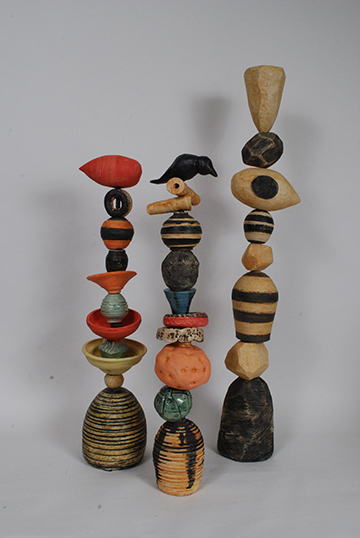 Striped Memory Stacks, mixed media pottery by Larry Downing